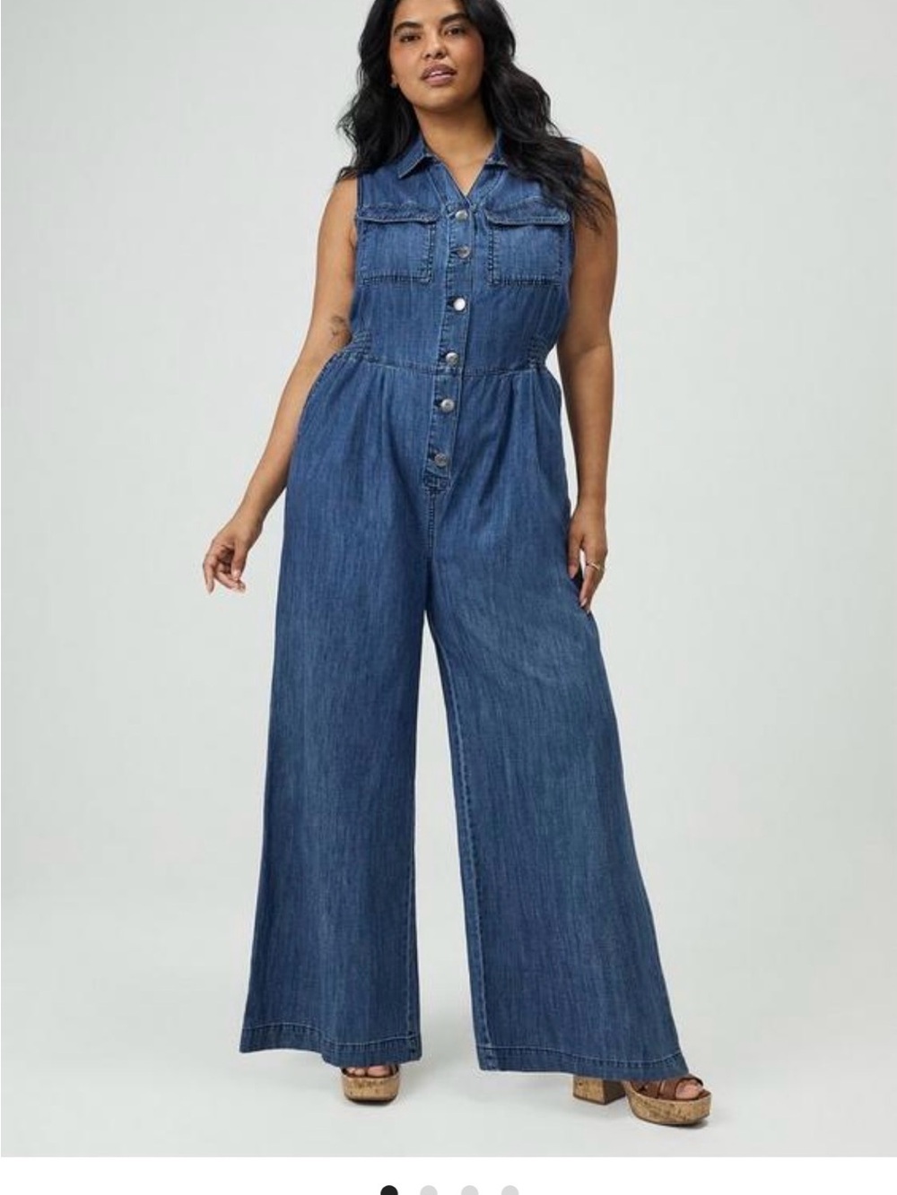 torrid Sleeveless Wide-Leg Denim Jumpsuit - 12 plus TALL length